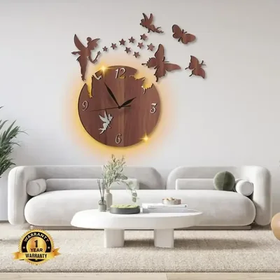 Fairy Butterfly Wall Clock with Backlight for Living Room