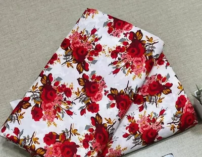 All Over Printed Red Floral 2Pcs Cotton Fabric
